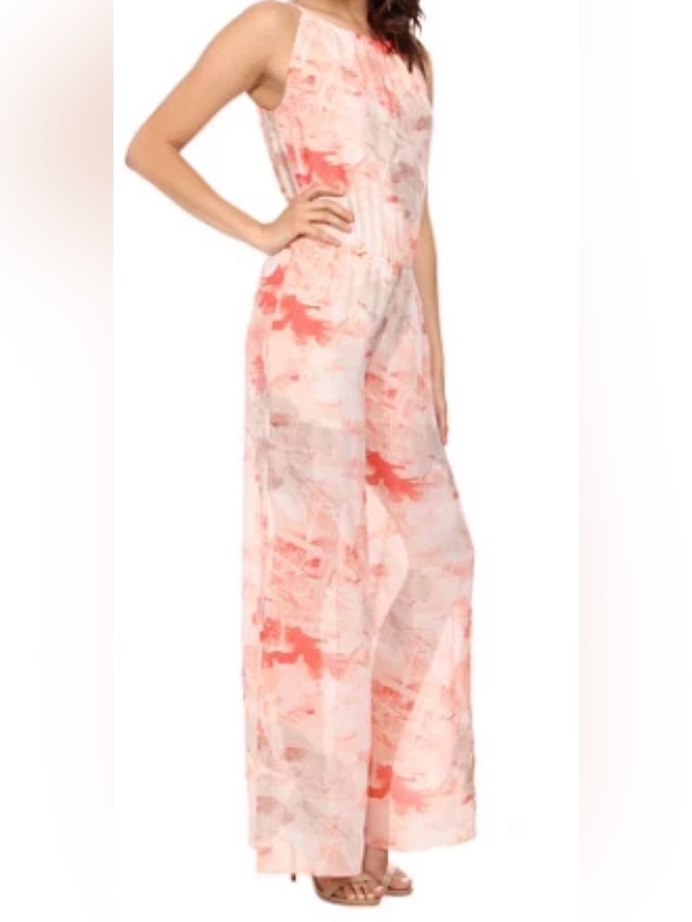 Tommy Bahama Carrara Mist Silk Halter Jumpsuit Watercolor Print Wide Leg, Size 2